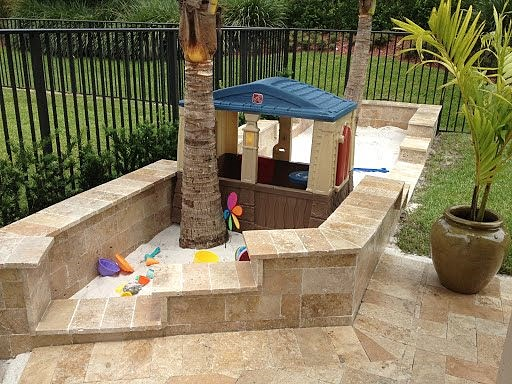 Sandbox design built from retaining wall